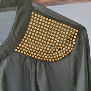 Olive and gold sheer Gianni Bini top size M